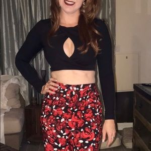 BeBe long sleeve keyhole black top